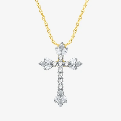 1/10 CT.T.W. Natural Diamond Floral Cross Pendant Necklace
