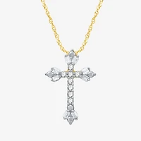 1/10 CT.T.W. Natural Diamond Floral Cross Pendant Necklace
