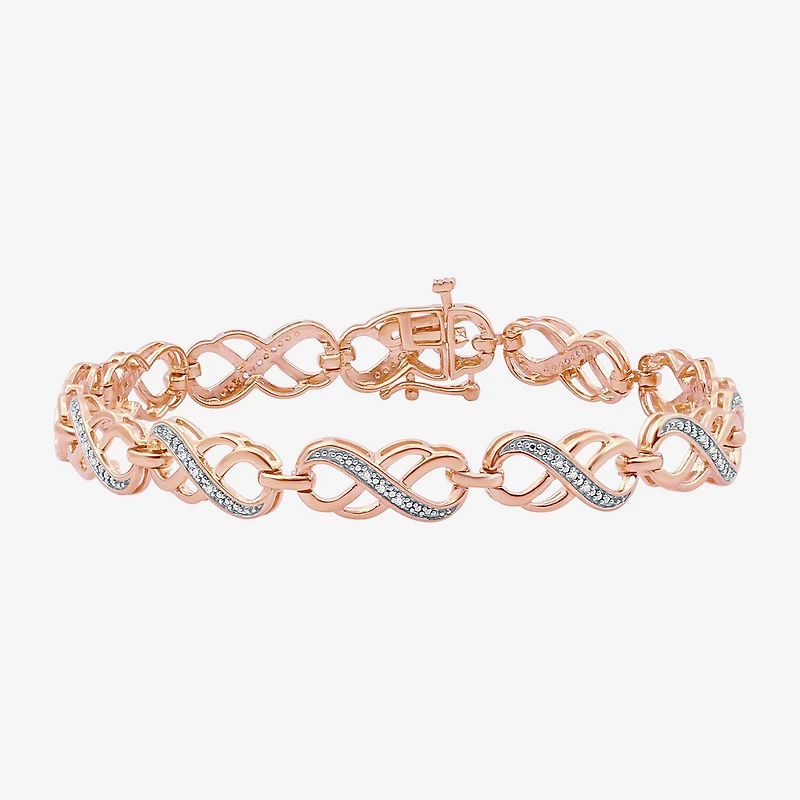 Womens 1/10 CT. T.W. Natural White Diamond 14K Rose Gold Over Silver Infinity 7.5 Inch Tennis Bracelet