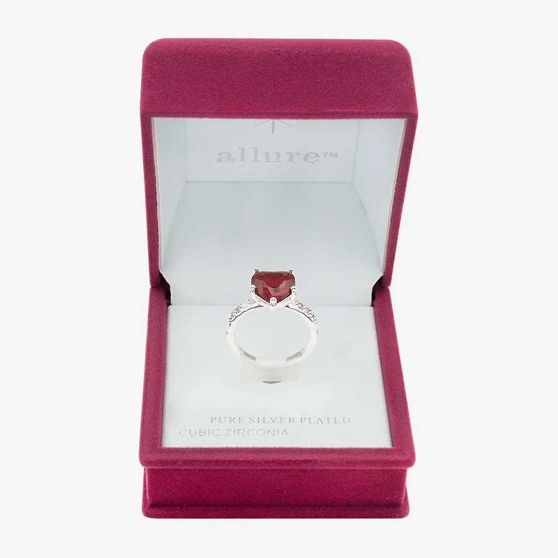 Sparkle Allure Solitaire Womens Red Crystal Pure Silver Over Brass Heart Cocktail Ring