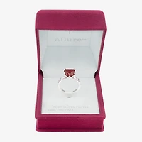 Sparkle Allure Solitaire Womens Red Crystal Pure Silver Over Brass Heart Cocktail Ring