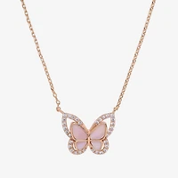 Sparkle Allure Halo Womens Pink Mother Of Pearl Cultured Freshwater Pearl 18K Rose Gold Over Brass Butterfly 16 Inch Pendant Necklace