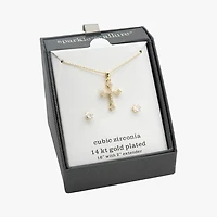 Sparkle Allure Womens Cubic Zirconia 14K Gold Over Brass Cross 2-pc. Jewelry Set