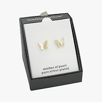 Sparkle Allure White Mother Of Pearl Cultured Freshwater Pearl 14K Gold Over Brass 11mm Butterfly Stud Earrings