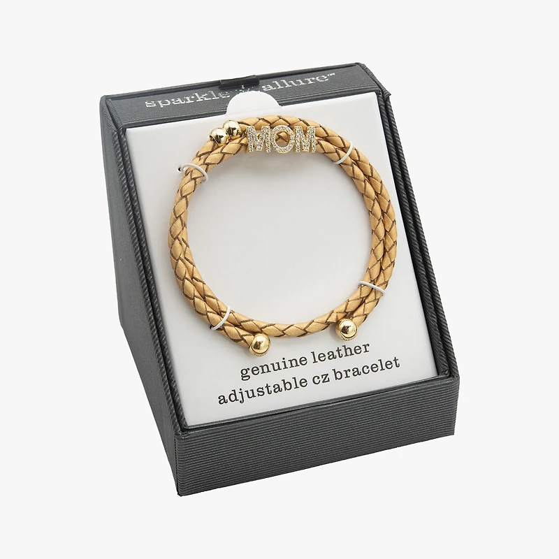 Sparkle Allure Yellow Leather Mom Coil Womens Cubic Zirconia 14K Gold Over Brass Wrap Bracelet