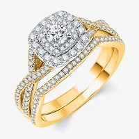 Modern Bride® Signature 3/4 CT.T.W. Certified Natural White & Color-Enhanced Blue Diamond Ring Set