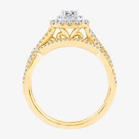 Modern Bride® Signature 3/4 CT.T.W. Certified Natural White & Color-Enhanced Blue Diamond Ring Set