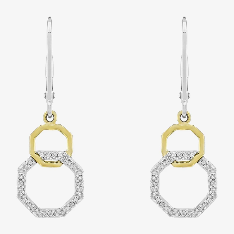 Limited Quantities! Womens 1/5 CT. Natural White Diamond 10K Gold Sterling Silver Circle Drop Earrings