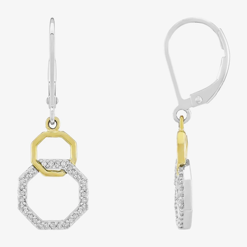 Limited Quantities! Womens 1/5 CT. Natural White Diamond 10K Gold Sterling Silver Circle Drop Earrings