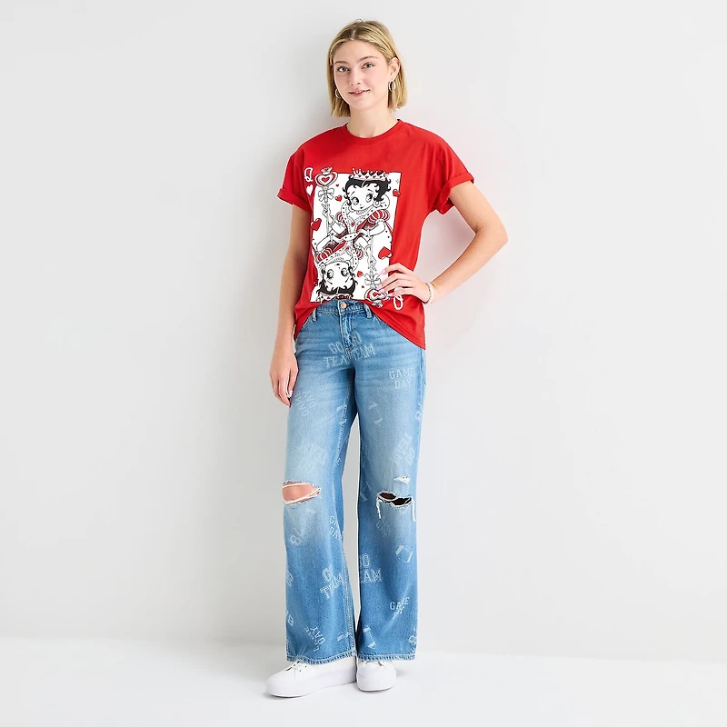 New World Womens Juniors Crew Neck Short Sleeve Loose Fit Betty Boop Graphic T-Shirt