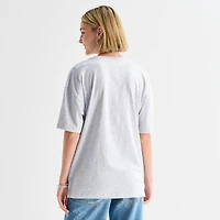 New World Brooklyn Womens Juniors Crew Neck Short Sleeve Oversized Graphic T-Shirt