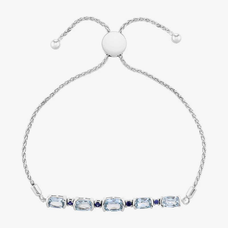 Limited Quantities! Womens Genuine Blue Topaz Sterling Silver Bolo Bracelet