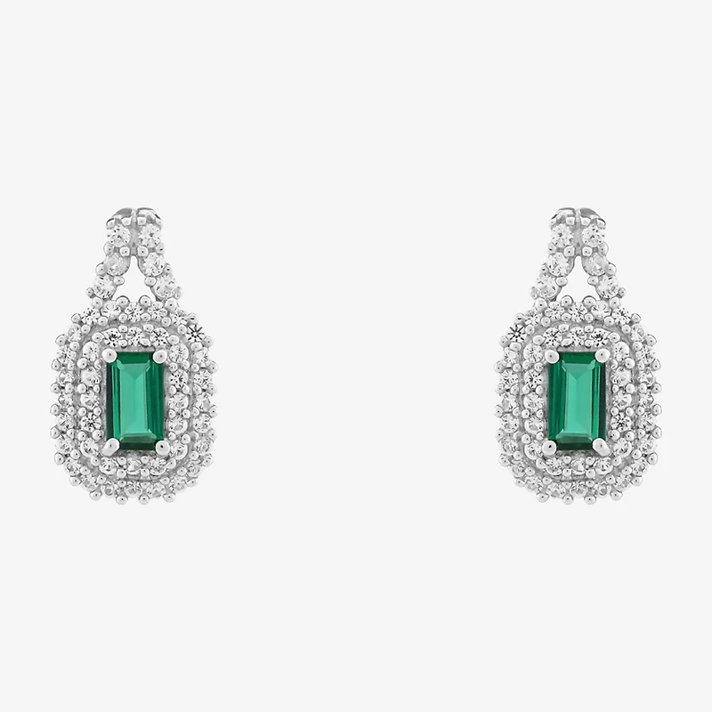 Limited Quantities! Lab Created Green Emerald Sterling Silver 15.5mm Stud Earrings