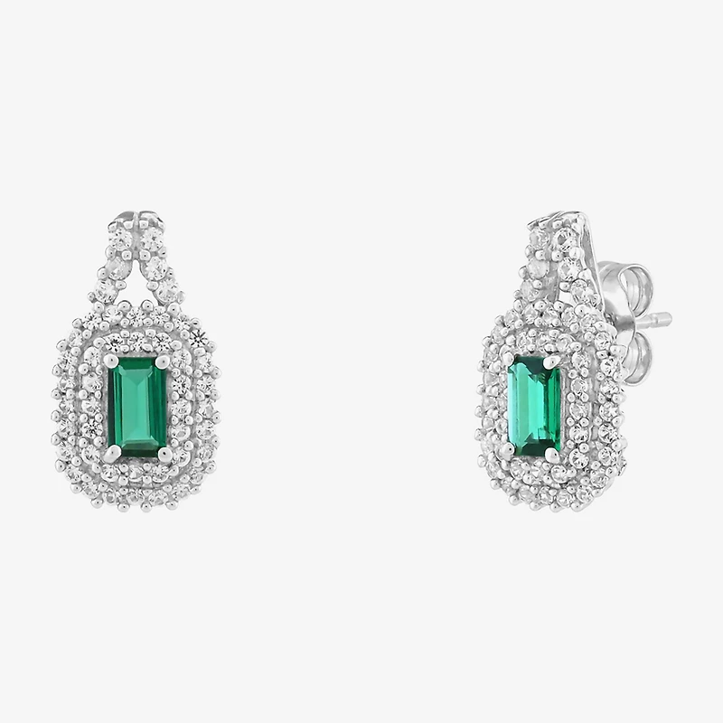 Limited Quantities! Lab Created Green Emerald Sterling Silver 15.5mm Stud Earrings