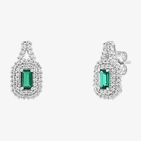 Limited Quantities! Lab Created Green Emerald Sterling Silver 15.5mm Stud Earrings