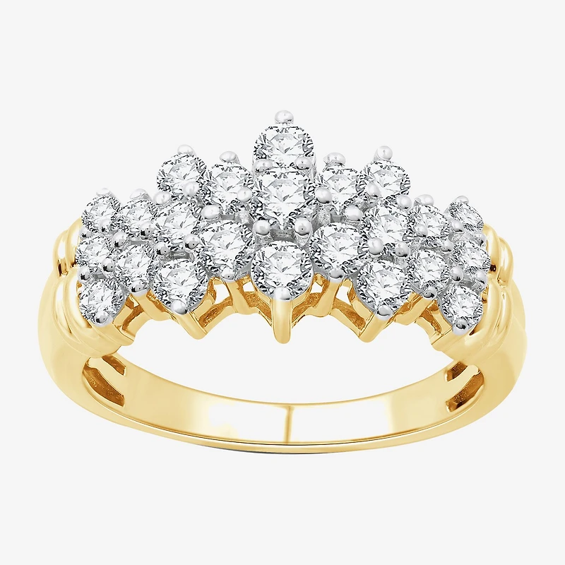 (G, Si1-Si2) Womens 2.5MM 1 CT. T.W. Lab Grown White Diamond 10K Two Tone Gold Cluster Band