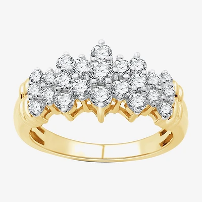 (G, Si1-Si2) Womens 2.5MM 1 CT. T.W. Lab Grown White Diamond 10K Two Tone Gold Cluster Band