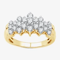 (G, Si1-Si2) Womens 2.5MM 1 CT. T.W. Lab Grown White Diamond 10K Two Tone Gold Cluster Band