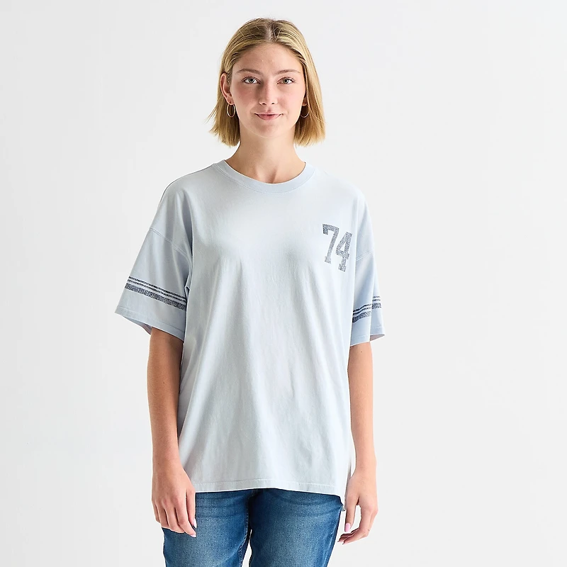 Arizona Womens Juniors Crew Neck Short Sleeve Oversized Graphic T-Shirt