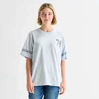 Arizona Womens Juniors Crew Neck Short Sleeve Oversized Graphic T-Shirt