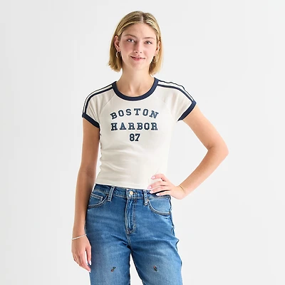 Arizona Womens Juniors Round Neck Short Sleeve Regular Fit Graphic T-Shirt
