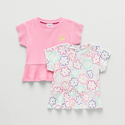 Okie Dokie Toddler Girls Round Neck Short Sleeve 2-pc. Peplum Top
