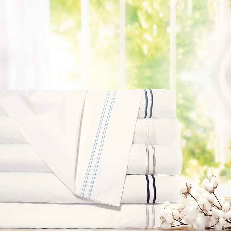 Pointehaven Long Staple Cotton Percale Deep Pocket Oversized Double Stitch 300tc Sheet Set