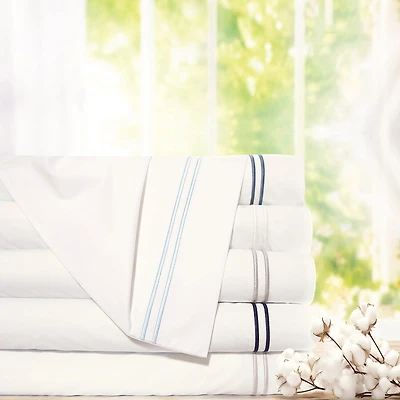 Pointehaven Long Staple Cotton Percale Deep Pocket Oversized Double Stitch 300tc Sheet Set
