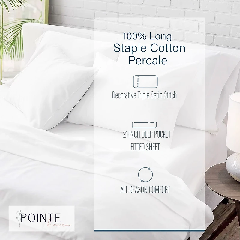 Pointehaven 300 Thread Count 3 Line Embroidered Cotton Sheet Set