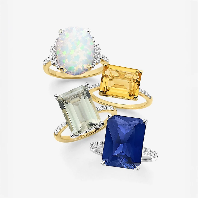 Womens Lab Created White Opal 14K Gold Over Silver Oval Side Stone Cocktail Ring