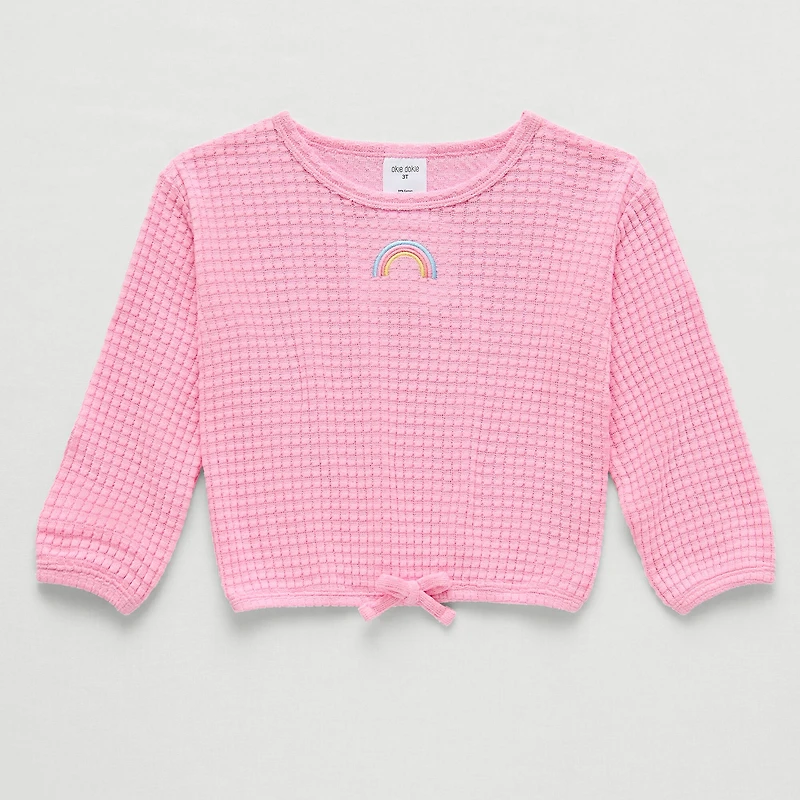 Okie Dokie Waffle Toddler & Little Girls Round Neck Long Sleeve T-Shirt