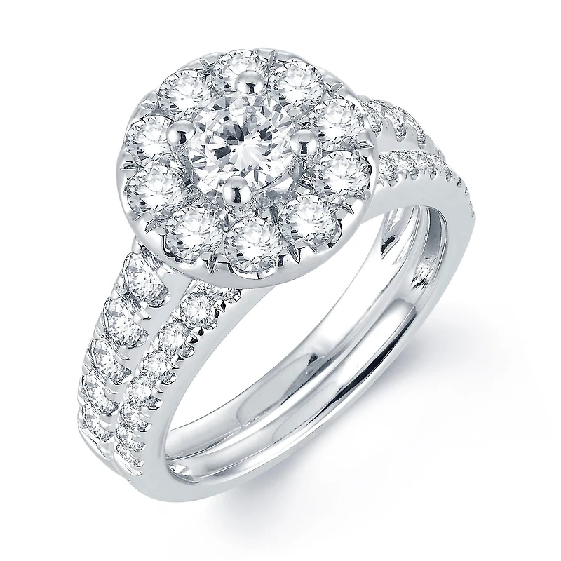 Signature By Modern Bride Womens 2 CT. T.W. Natural White Diamond 14K Gold Round Halo Bridal Set