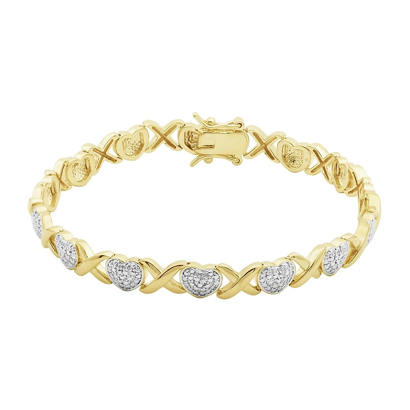 Womens Natural White Diamond Accent 14K Gold Over Brass Round 7.25 Inch Tennis Bracelet