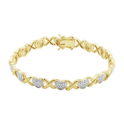 Womens Natural White Diamond Accent 14K Gold Over Brass Round 7.25 Inch Tennis Bracelet