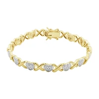 Womens Natural White Diamond Accent 14K Gold Over Brass Round 7.25 Inch Tennis Bracelet