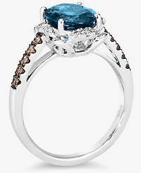 Le Vian® Grand Sample Sale™ Ring featuring 3 CT. Deep Sea Blue Topaz™ 1/5 Nude Diamonds™ Chocolate Diamonds® set 14K Vanilla Gold®