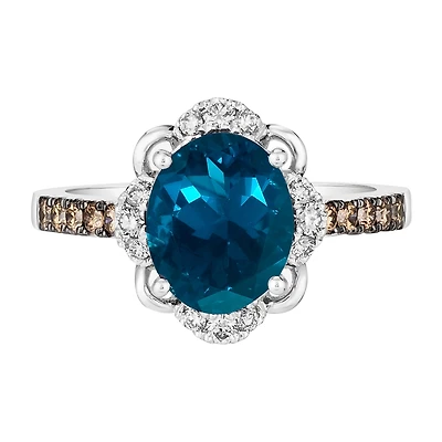 Le Vian® Grand Sample Sale™ Ring featuring 3 CT. Deep Sea Blue Topaz™ 1/5 Nude Diamonds™ Chocolate Diamonds® set 14K Vanilla Gold®