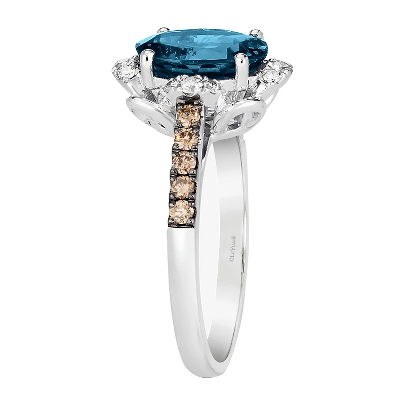 Le Vian® Grand Sample Sale™ Ring featuring 3 CT. Deep Sea Blue Topaz™ 1/5 Nude Diamonds™ Chocolate Diamonds® set 14K Vanilla Gold®