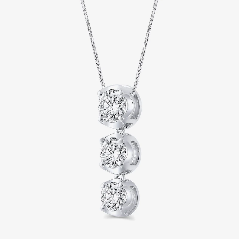 Linear 3-Stone (H-I / I1) Womens 1 CT. T.W. Lab Grown White Diamond 10K Gold Round 18 Inch Pendant Necklace