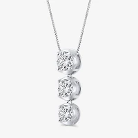 Linear 3-Stone (H-I / I1) Womens 1 CT. T.W. Lab Grown White Diamond 10K Gold Round 18 Inch Pendant Necklace