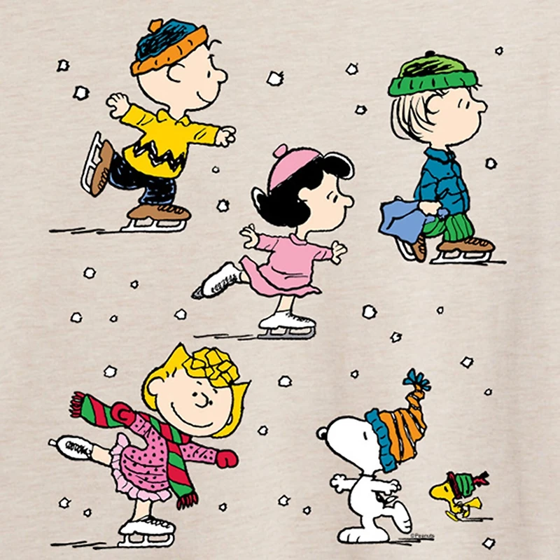 Peanuts Skating Tee Womens Juniors Scoop Neck Short Sleeve Oversized Graphic T-Shirt