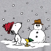Peanuts Snoopy And Woodstock Snowman Tee Womens Juniors Scoop Neck Short Sleeve Oversized Graphic T-Shirt