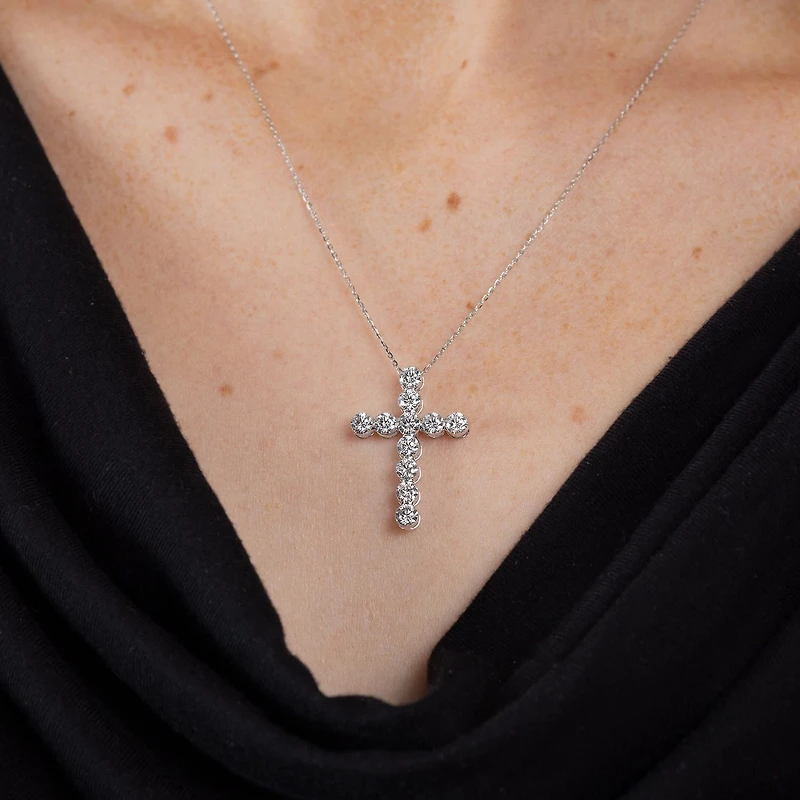 Floating Diamonds (F / Vs2) Womens 2 CT. T.W. Lab Grown White Diamond 14K Gold Cross 18 Inch Pendant Necklace