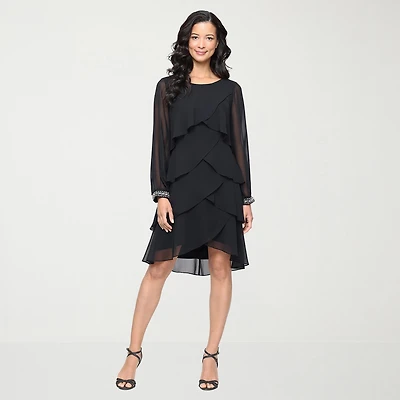 S. L. Fashions Womens Round Neck Long Sleeve Shift Dress