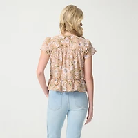 JS Jessica Simpson Womens Scoop Neck Short Sleeve Blouse
