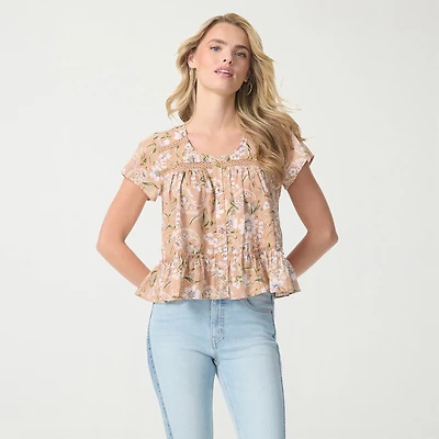 JS Jessica Simpson Womens Scoop Neck Short Sleeve Blouse