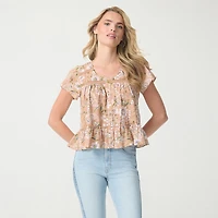 JS Jessica Simpson Womens Scoop Neck Short Sleeve Blouse