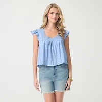 JS Jessica Simpson Womens Square Neck Short Sleeve Blouse