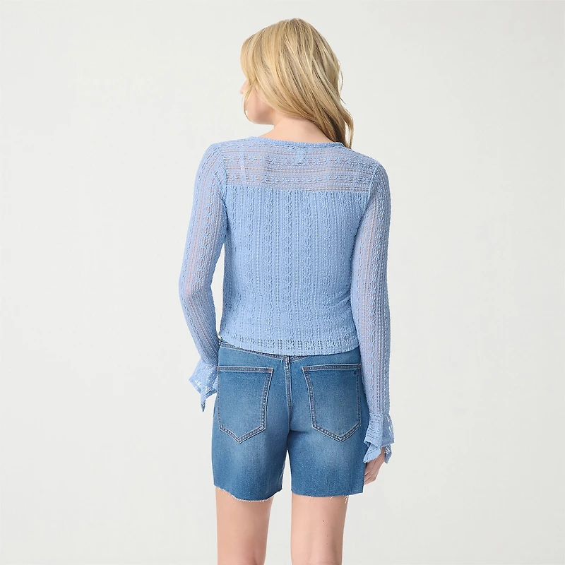 JS Jessica Simpson Womens Split Crew Neck Long Sleeve Lace Blouse