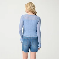 JS Jessica Simpson Womens Split Crew Neck Long Sleeve Lace Blouse